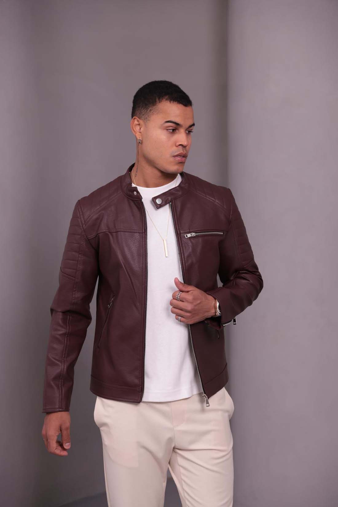 Suni Deri Ceket Bordo M816
